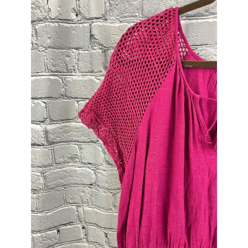 Old Navy Women's Berry Pink Crochet Lace Sleeve Tiered  Midi Dress Size XXL - Picture 7 of 11